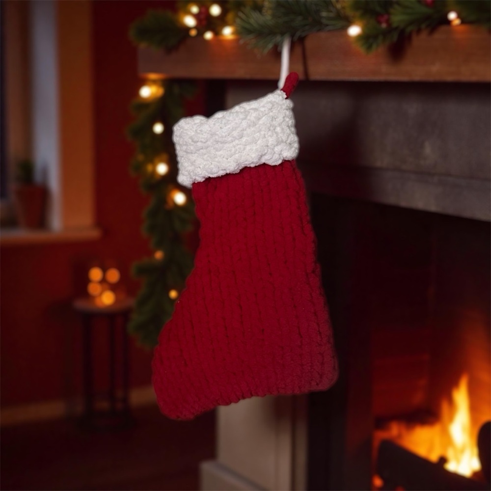 Festive Red and White Knit Holiday Stocking